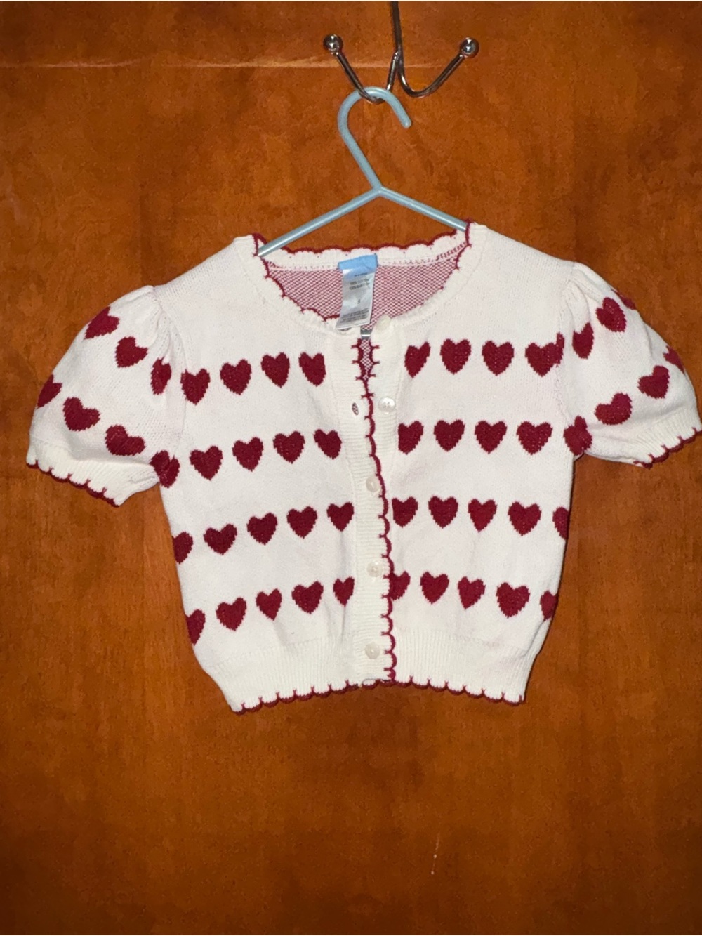 Draper James White Cropped Cardigan with Red Heart Motif